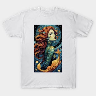 Starry Night Siren: Van Gogh-Inspired Mermaid T-Shirt